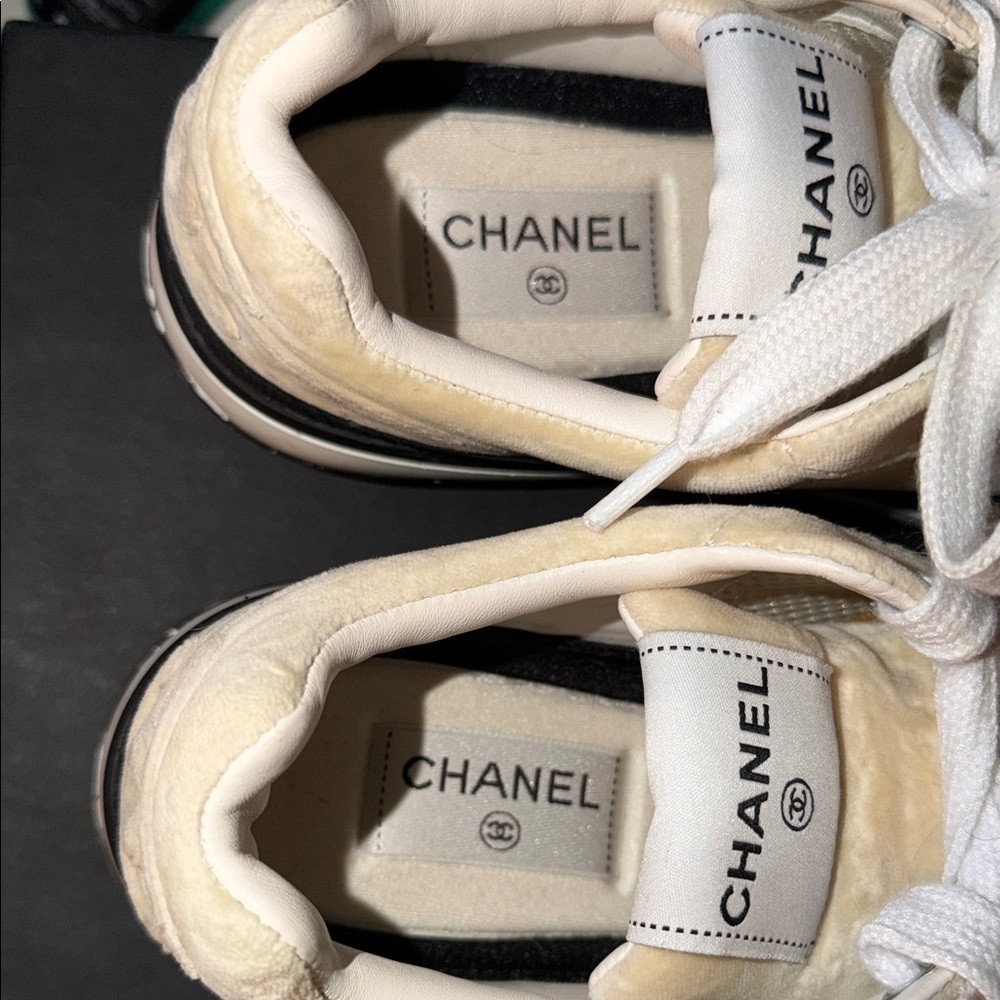 CHANEL Women’s  Beige and Black velvet sneakers. - Picture 7 of 7